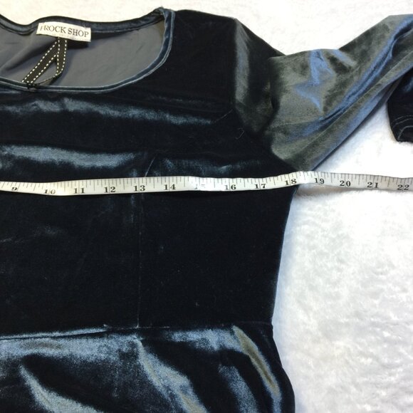 Frock Shop Fit & Flare Dress Size L Womans Gray Blue Stretch Velvet Long Sleeve - Picture 13 of 16